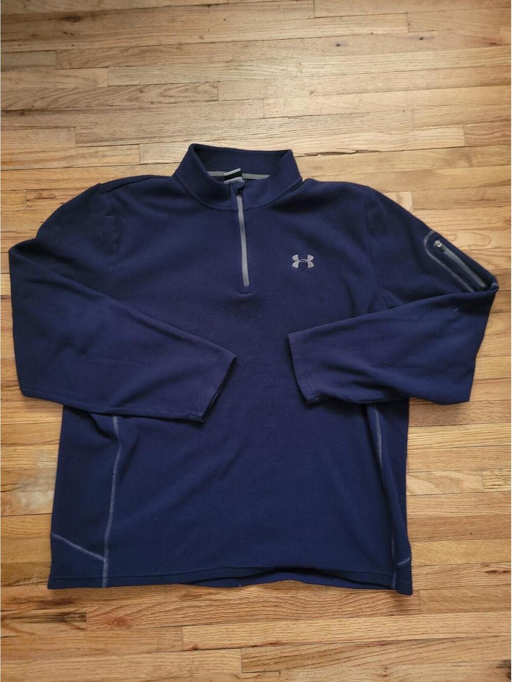 UNDER ARMOUR Mens 1/4 Zip  Navy Size XL Zip Sleeve Arm Pocket Fleece